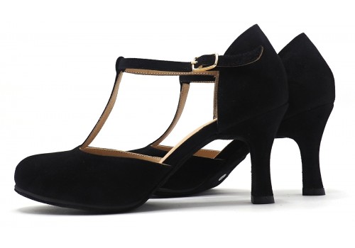 Lisadore - Gamuza Negra - T-Strap Closed Nose - Abasso Lisadore - Gamuza Negra - T-Strap Closed Nose - Abasso