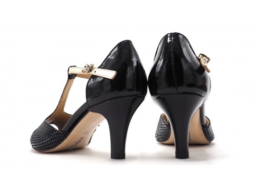 Lisadore - Reptil Negra Platina Vernice - 5.5cm Altura Lisadore - Reptil Negra Platina Vernice - 5.5cm Altura