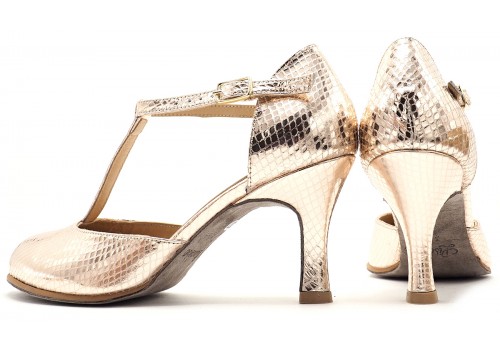 Lisadore - Rose Gold Reptil T-strap Confidence - Abasso